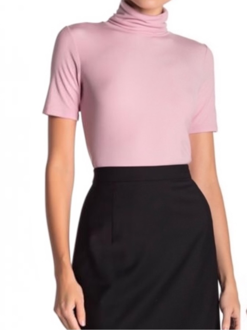 Theory Naneik Turtleneck Ribbed Short Sleeve Pink   SZ L